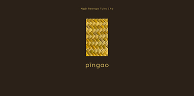 Title graphic reading "pīngao/pīkao" on a dark brown background, with a close-up inset of golden pīngao weaving and the text "Ngā Taonga Tuku Iho" above.