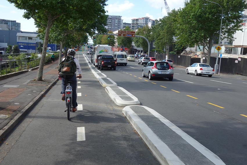 Photo of a road with a generous cycle lane