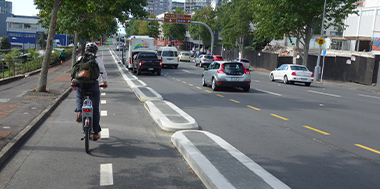 A road with a generous cyclelane encourages activity